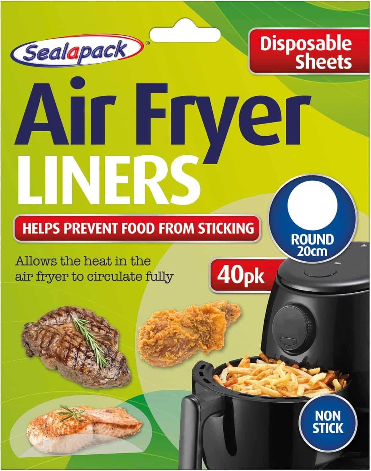 Sealapack Air Fryer Liners, Round 20cm, 40 Sheets - Non Stick, White