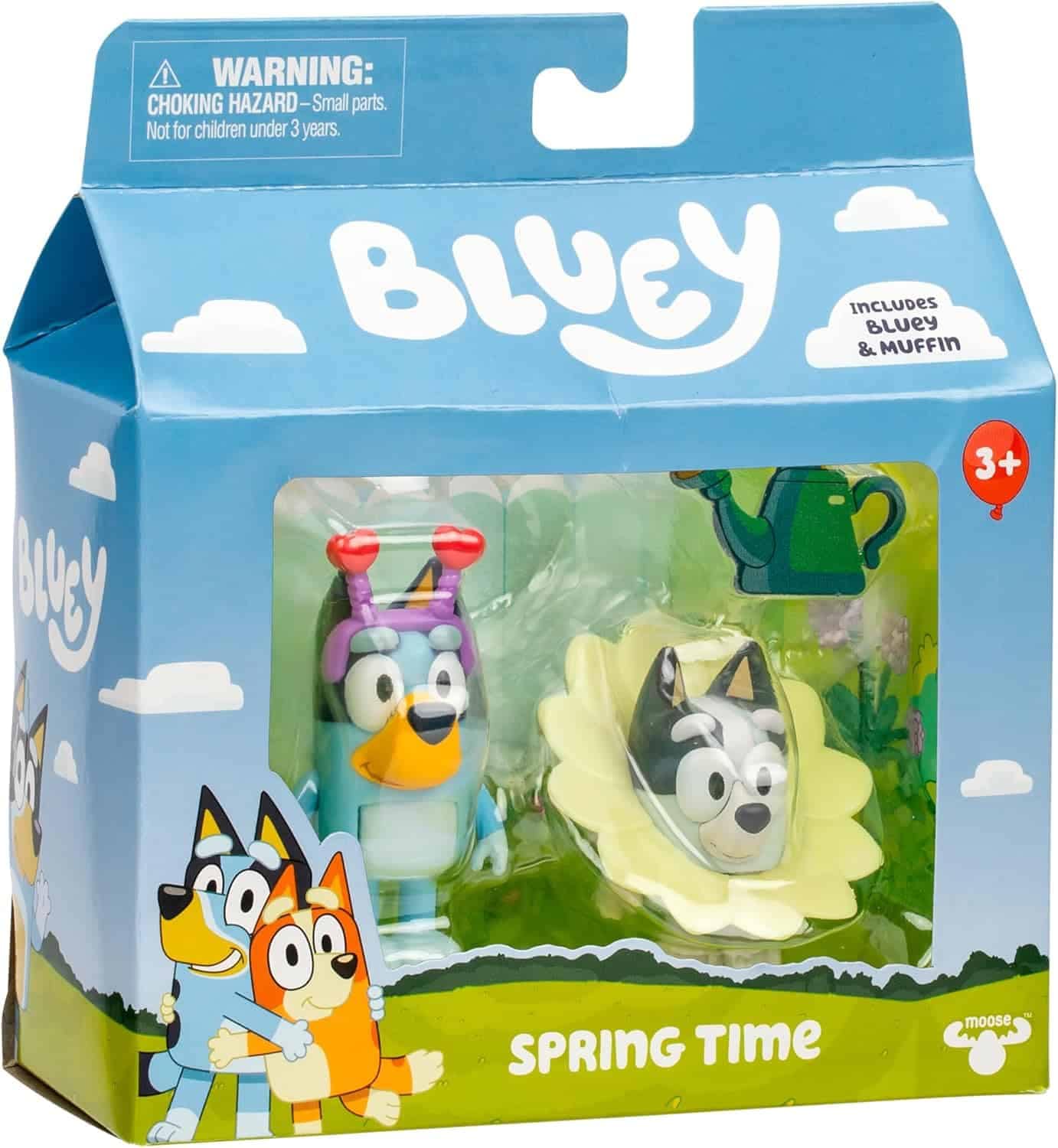 Bluey and Muffin 2-Pack Toy Figure Playset, Spring Time Toddler Figurine Toys Set with Dressup Accessories, Poseable Figurines for Kids Ages 3-5