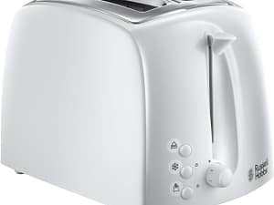 Russell Hobbs Textures 2 Slice Toaster, Extra Wide Slots, 6 Browning Levels, Removable Crumb Tray, 850W, 21640, White