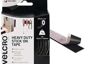VELCRO Brand Heavy Duty Stick On Tape Cut-to-Length Industrial Extra Strong Double Sided Hook & Loop Self Adhesive Tape Perfect for Room Décor & Home, Office, Garage Use Black 50mm x 1m