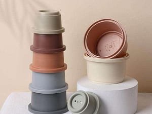 VINIFREDY 8pcs BPA Free Stacking Cups for Kids, Safe Corners Stacking Tower Pre-school Learning Toy Education Develop Building Cup Toy for 1 2 3 years Kids (VF672300)