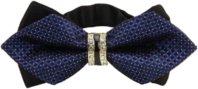 Vinifredy Luxury Silk Bow Tie, 5 Different Style, Wedding Bow tie, Party Bowtie, Night out Necktie, Stand out Bow Tie 2023 design (Navy thinner)